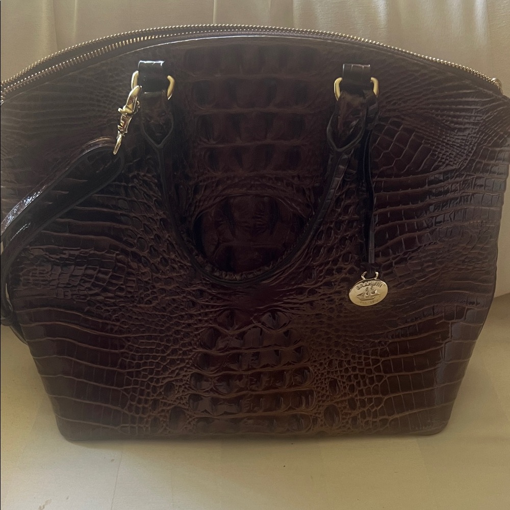 Brahmin Dark Brown Crocodile-Embossed Shoulder Bag